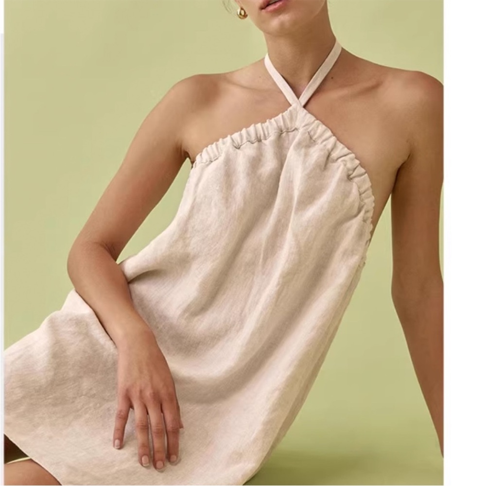 Reformation Maui Mini Linen Oatmeal Dress XS